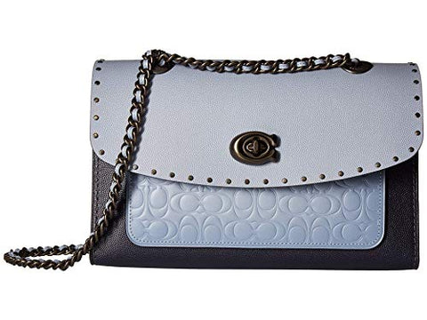 COACH Women's Signature Leather with Grain and Exotic Color Block Parker