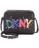 DKNY Tilly Paint Splatter Logo Camera Crossbody Handbag in Black