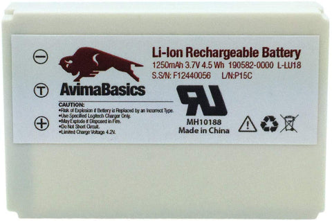 1250mAh 3.7V Li-Ion Battery by AvimaBasics | Replacement Rechargeable Compatible with Logitech Harmony 915 1000 1100 1100i L-LU18 LU18 C-LR65 Squeezebox Duet Controller - Logitech Parts: 190582-0000