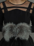Knitted Black Wool & Silver Fox Fur Mittens