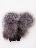 Knitted Black Wool & Silver Fox Fur Mittens