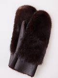 Brown Sheepskin And Mink Fur Women Mittens