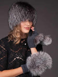 Knitted Gray Wool Mittens With Silver Fox Fur