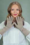Long Beige Cashmere Gloves with Brown Fox Fur Decoration