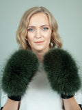 Knit Black Wool & Green Fox Fur Mittens