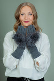 Long Gray Cashmere Gloves with Silver Fox Fur Decoration