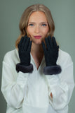Gray Wool Gloves with Mink Fur Wrist Cuffs