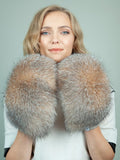 Knit Beige Wool & Crystal Brown Fox Fur Mittens